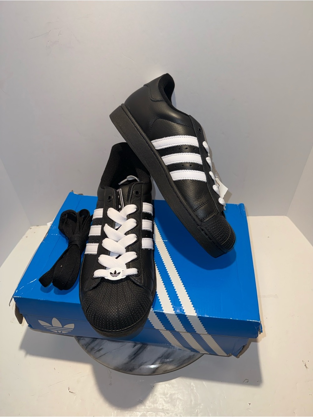 Mens adidas Superstar II 2 JI3538 Patent Leather Shoes Core Black / Cloud White